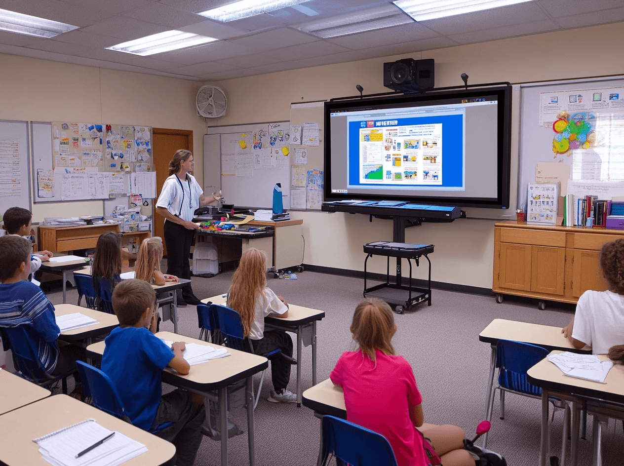 bree 200465 Create a vibrant classroom scene where a teacher is 5004272f 73f2 440f 90b3 995a090b757e - Javiya Interactive Touch Panel